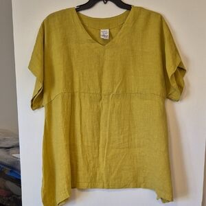 Match Point Linen Top – Style HLT248, Cut 070517‑2, Size Small, Mustard Yellow